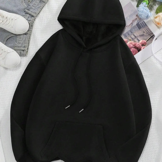 Women's Plain/Star Print Drop Shoulder Hoodie, Fashion Casual Drawstring Pocket Hooded Sweatshirt for Daily Holiday Outdoor Wear, Women Clothing for Fall & Winter