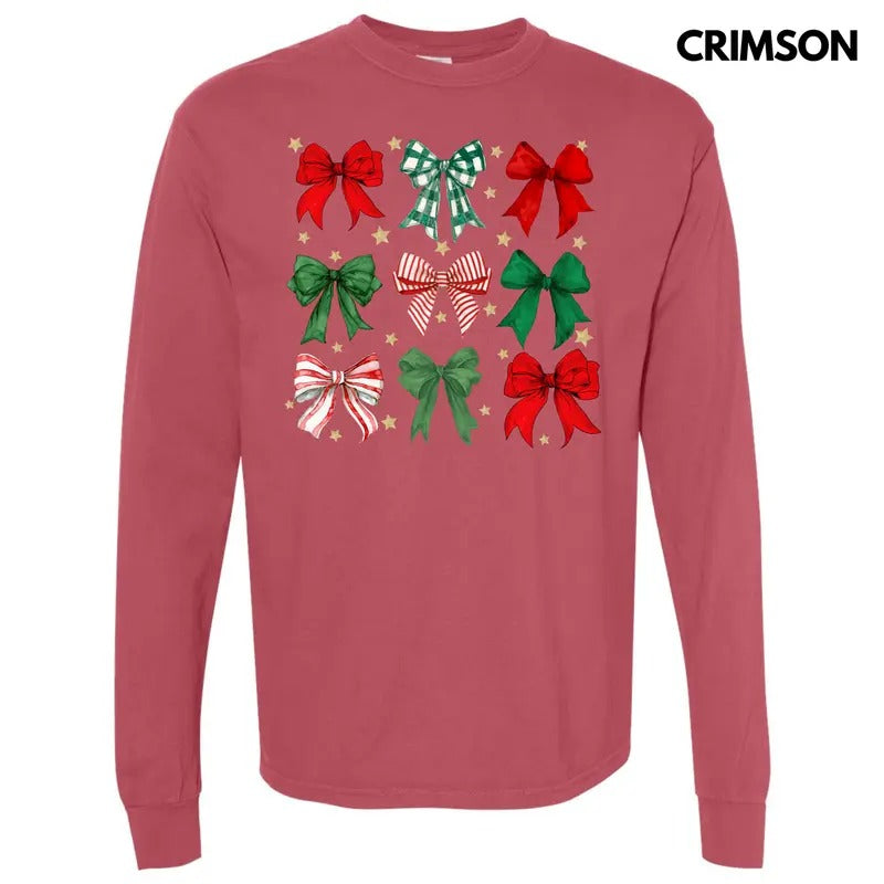 Starry Christmas Bow Collage Long Sleeve Comfort Colors T-Shirt 'NLB'