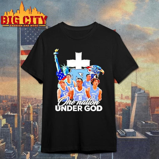 Statue Of Liberty Eagle And North Carolina Tar Heels Players One Nation Under God Shirt