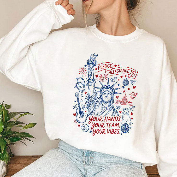 Statue Of Liberty Pledge Allegiance To Your Hands Your Team Your Vibes T Shirt