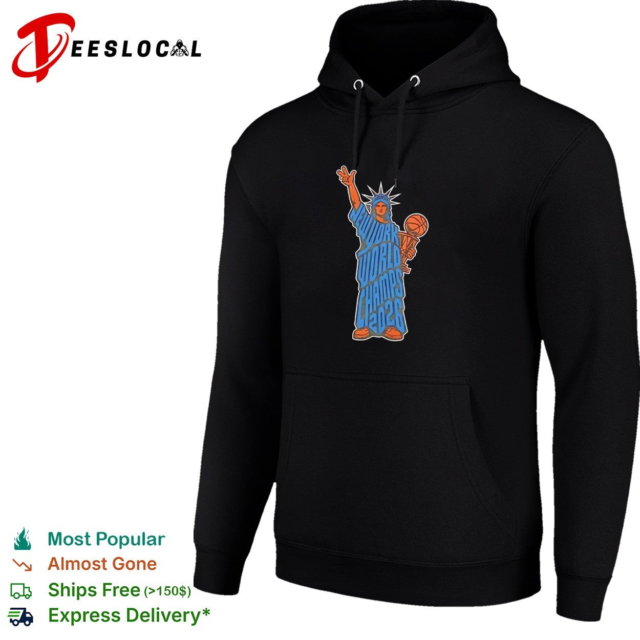 Statue of Liberty New York World Champs 2026 basketball trophy bold illustration shirt