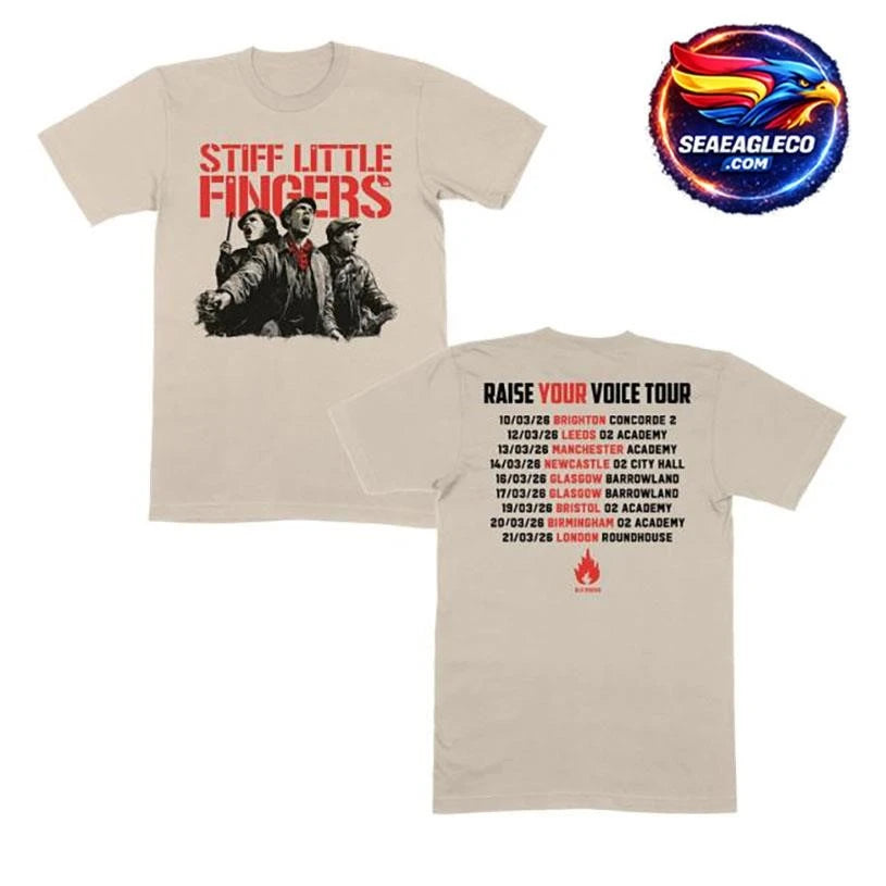Stiff Little Fingers Raise Your Voice Ecru Tour Two Sided Shirt