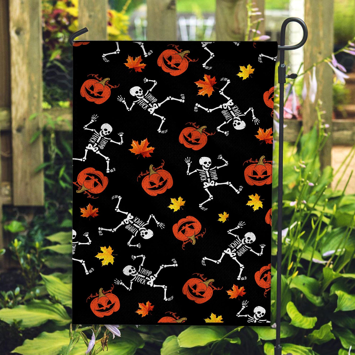 Subtle Anti Trump Halloween Skeleton Garden Flag