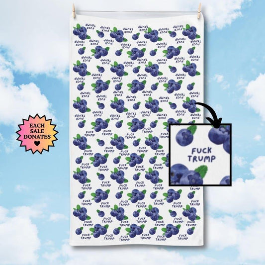Subtle F*ck Trump Hand Towel, Funny Political Home Decor, Blueberries Kitchen Towel, Blueberry Home Decor, Liberal Gag Gift, FDT Bath Towel