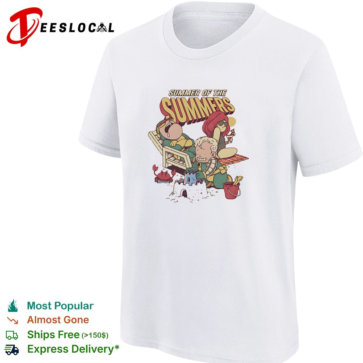 Summer of the Summers two kids beach sand castles cartoon fun art shirt