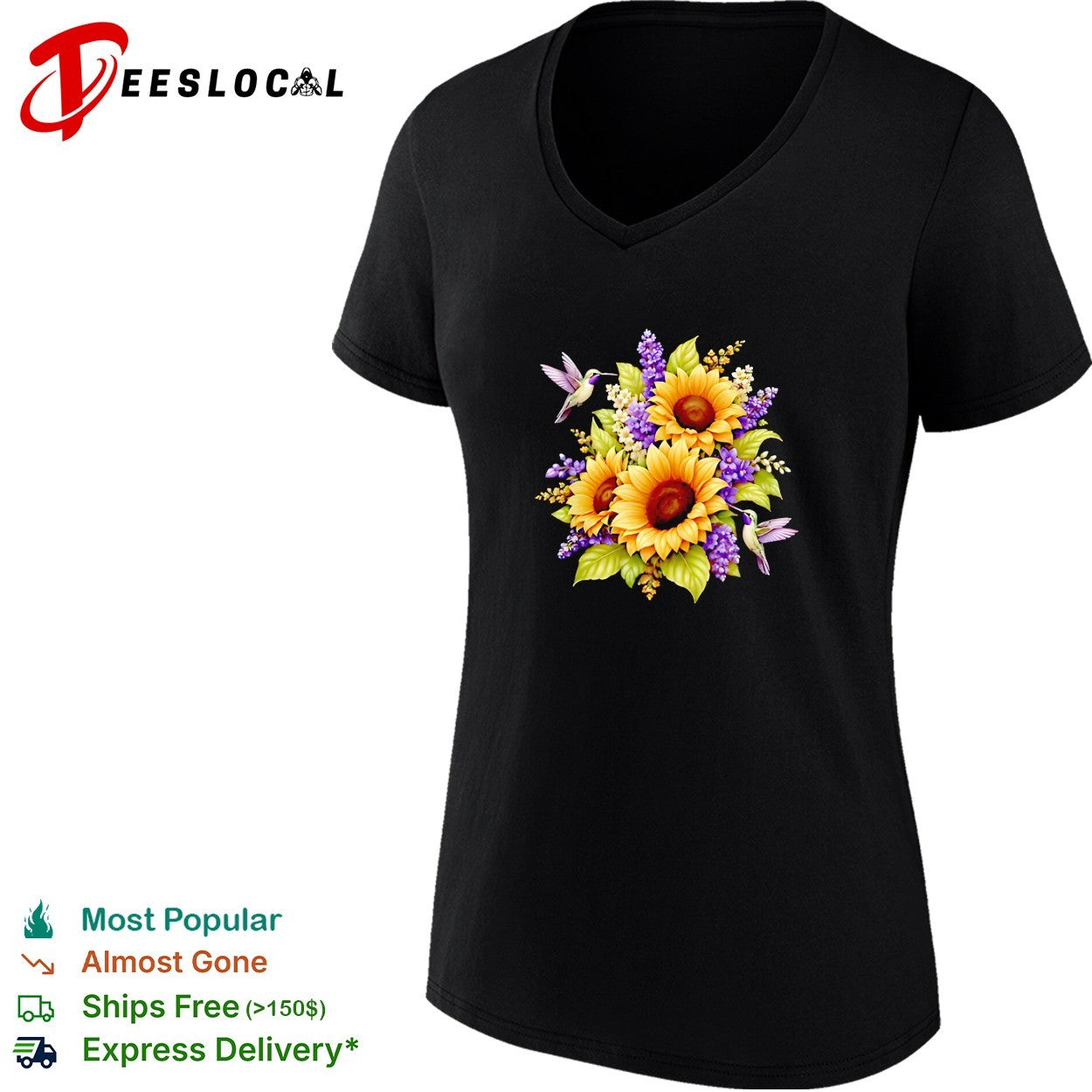 Sunflowers and Hummingbirds Floral Nature Botanicalart Illustration shirt