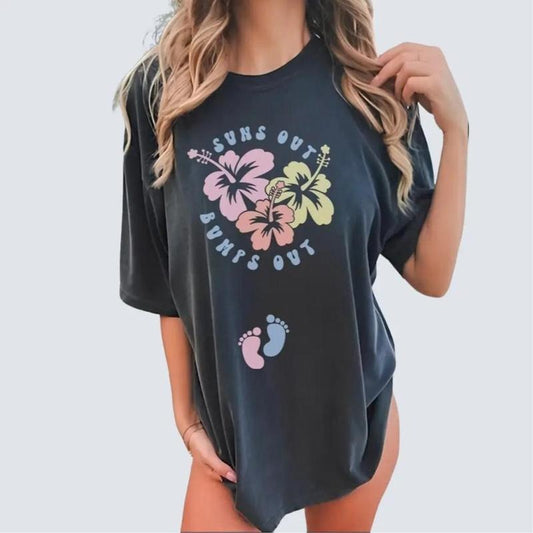Suns Out Bumps Out Shirt, Summer Pregnancy Announcement Tee, Babymoon Cruise Maternity T-shirt, Tropical Beach Baby Reveal