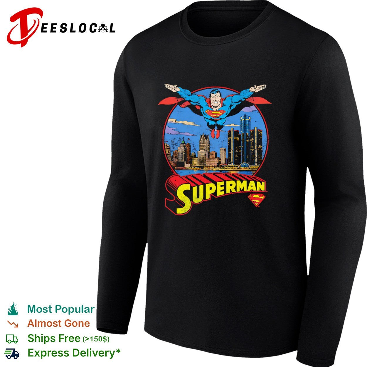 Superman Detroit Skyline Metropolis DC Comics Logo Retro Comic Book shirt