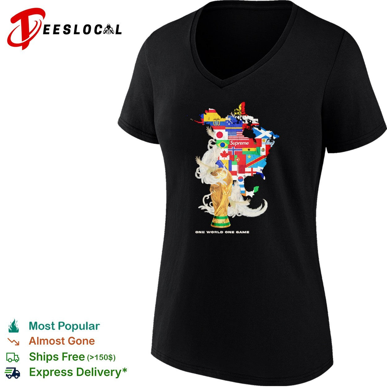 Supreme World Cup One World One Game Soccer Tournament Trophy Map Earth shirt