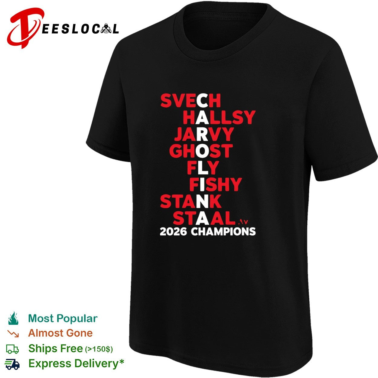 Svechnikov Hallsey Jarvy Ghost Fly Fishy Stank Staal Carolina Hurricanes 2026 Champions shirt