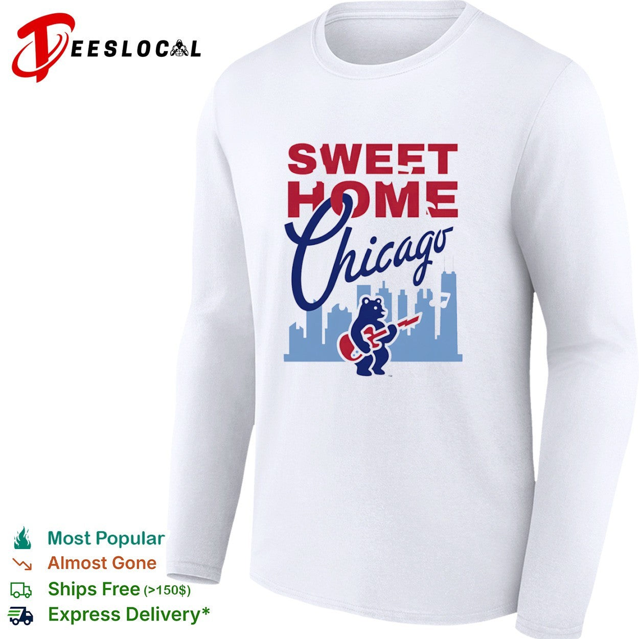 Sweet Home Chicago Cubs Bear Playing Guitar Rock Music Logo Team Baseball shirt