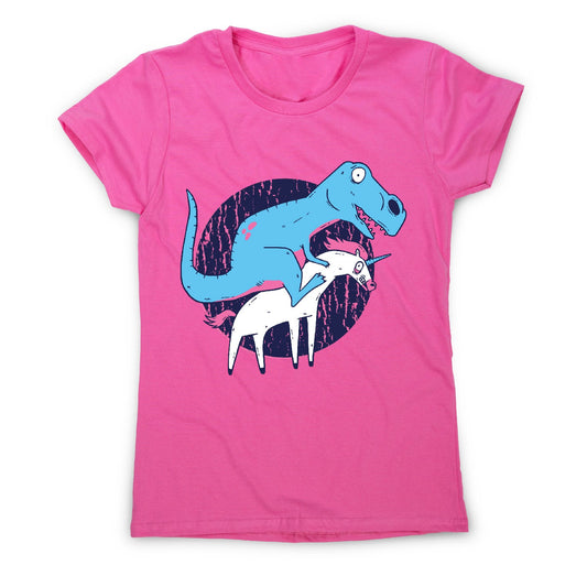 T-rex riding unicorn - women's funny premium t-shirt