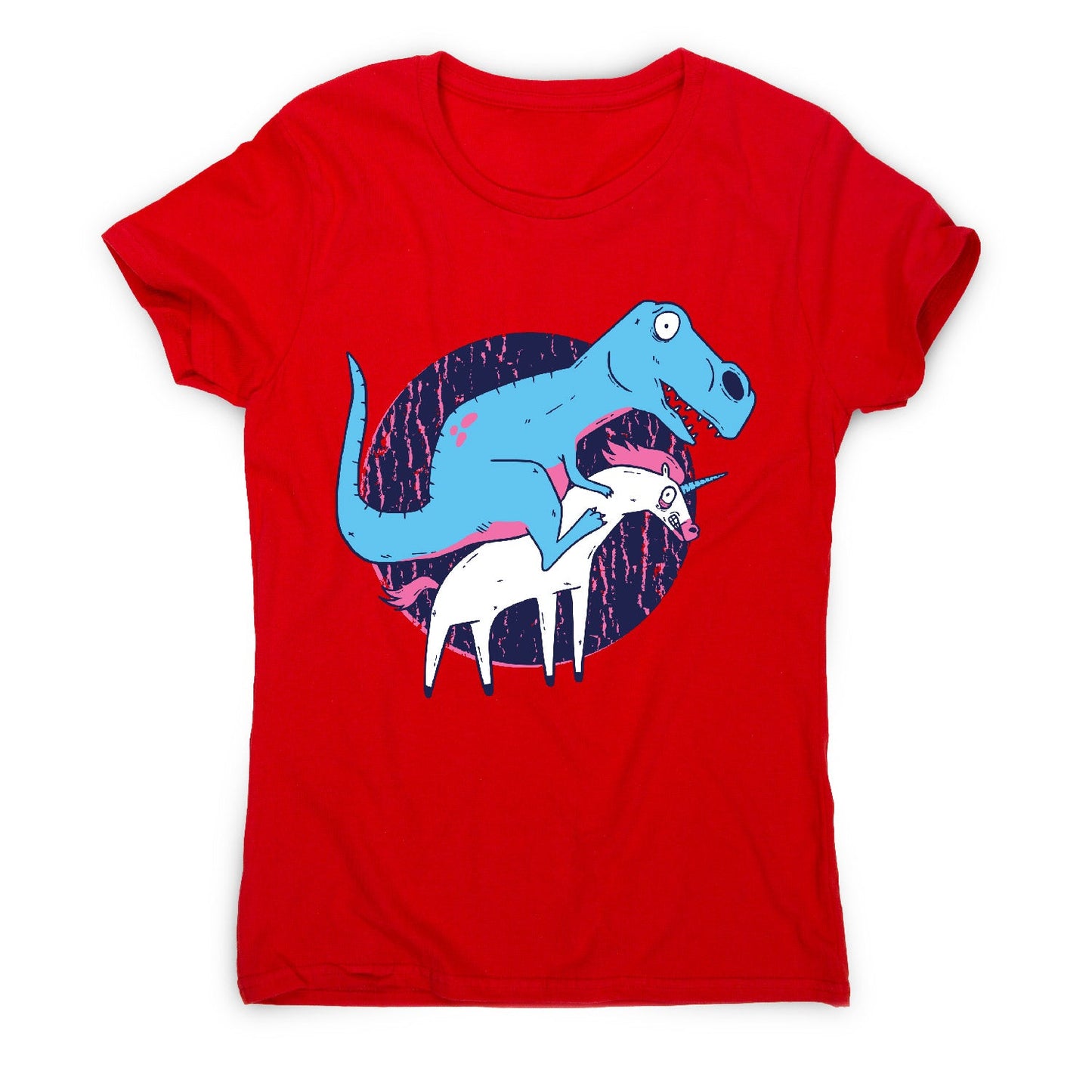 T-rex riding unicorn - women's funny premium t-shirt
