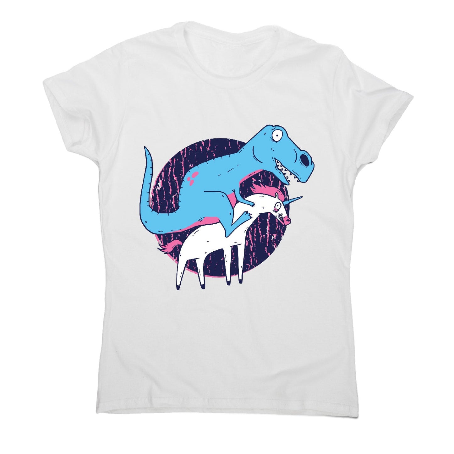 T-rex riding unicorn - women's funny premium t-shirt