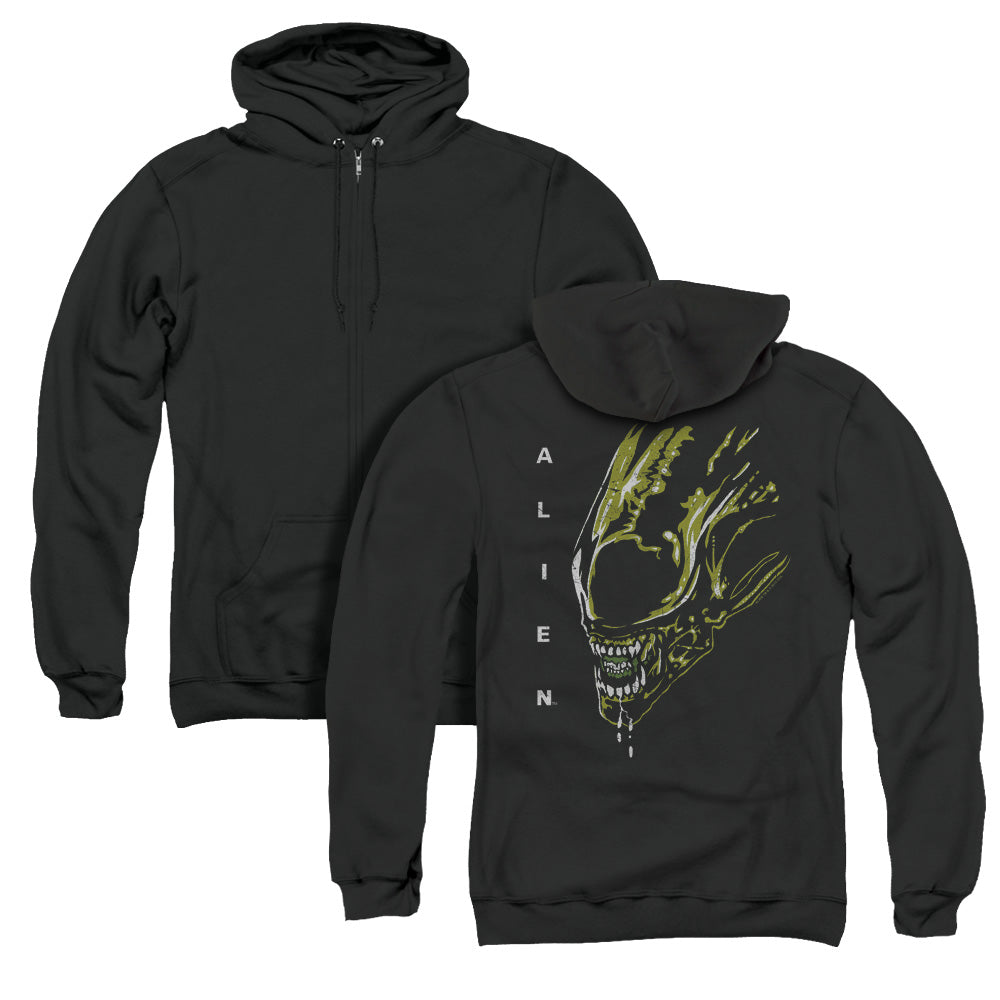 Alien Acid Drool Back Print Zipper Mens Hoodie Black