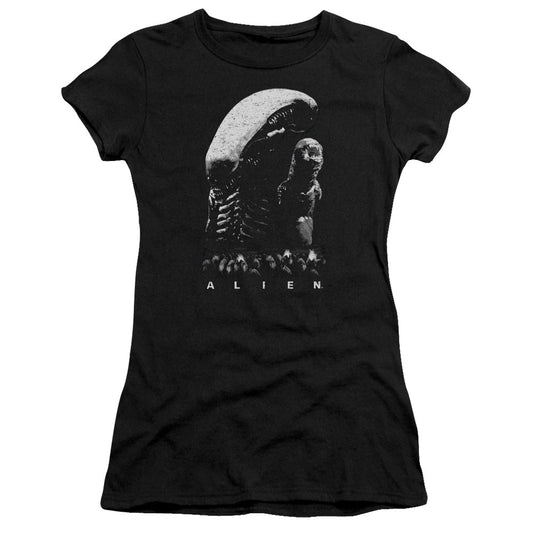 Alien Evolution Junior Sheer Cap Sleeve Womens T Shirt Black