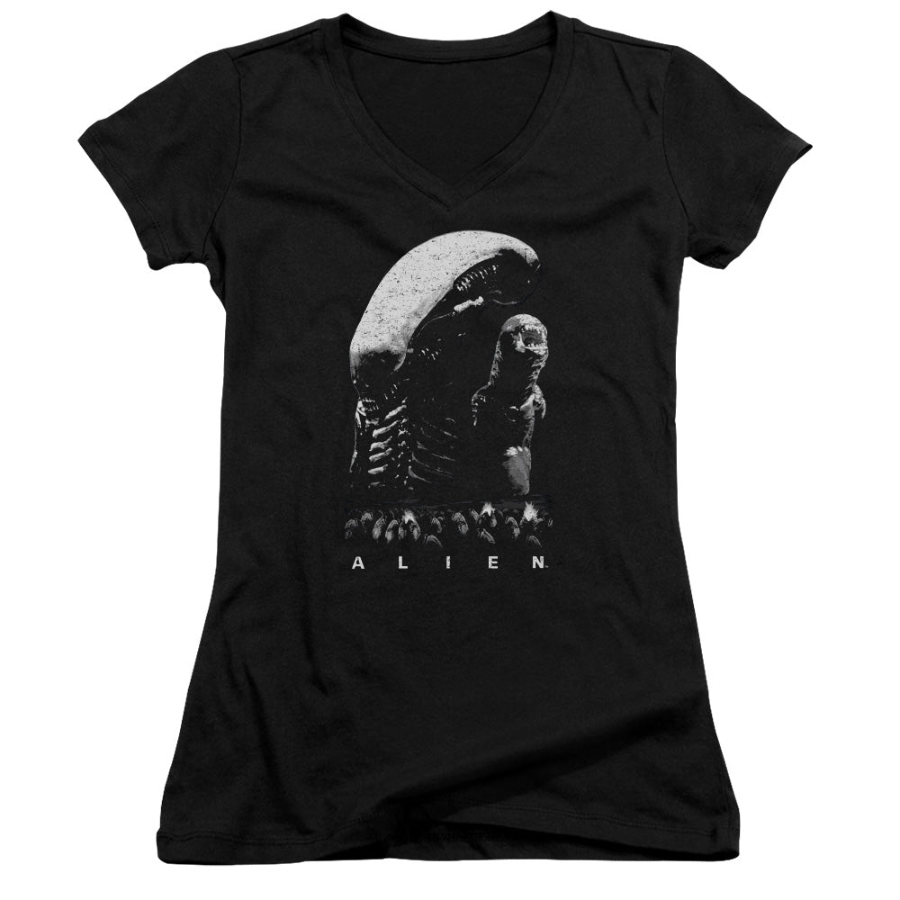 Alien Evolution Junior Sheer Cap Sleeve V-Neck Womens T Shirt Black