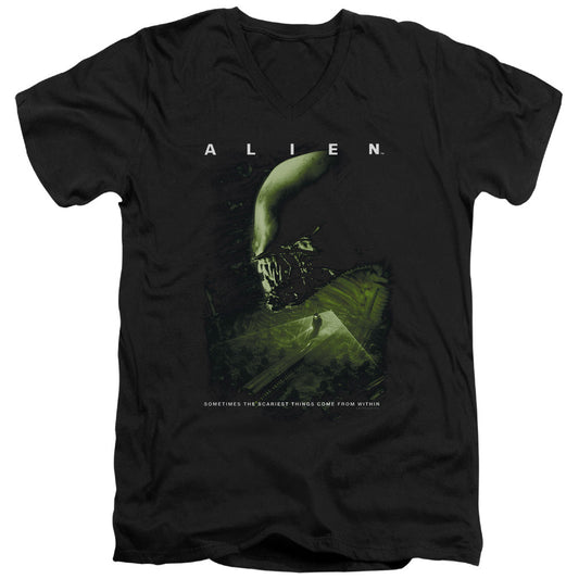 Alien Lurk Mens Slim Fit V-Neck T Shirt Black