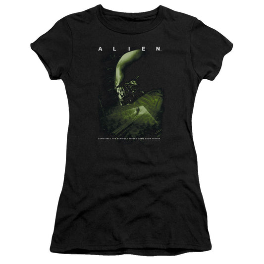 Alien Lurk Junior Sheer Cap Sleeve Womens T Shirt Black