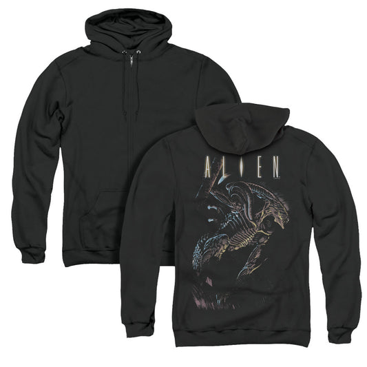 Alien Form And Void Back Print Zipper Mens Hoodie Black