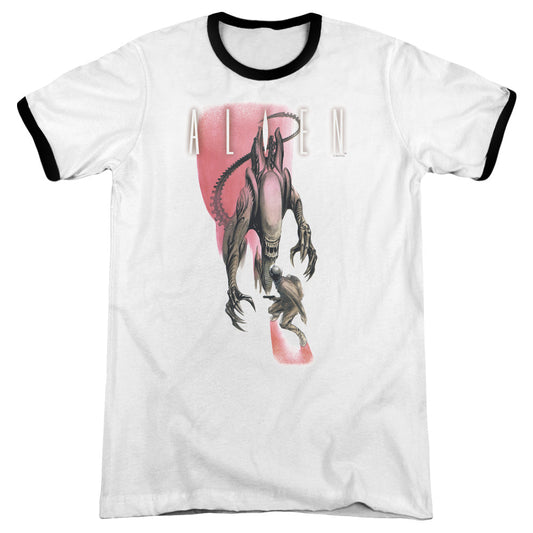 Alien Face Off Heather Ringer Mens T Shirt White Black