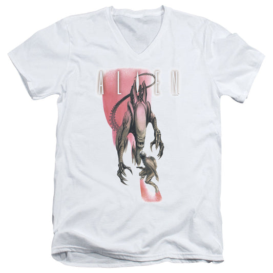 Alien Face Off Mens Slim Fit V-Neck T Shirt White