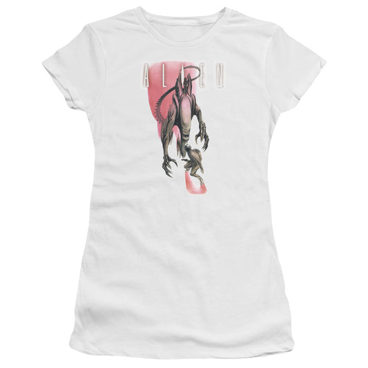 Alien Face Off Junior Sheer Cap Sleeve Womens T Shirt White