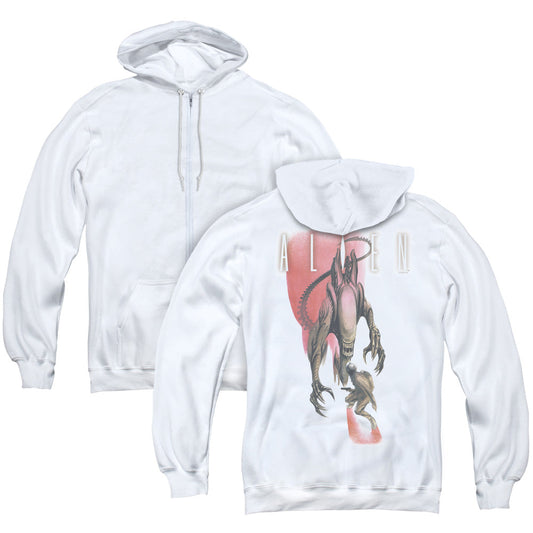 Alien Face Off Back Print Zipper Mens Hoodie White