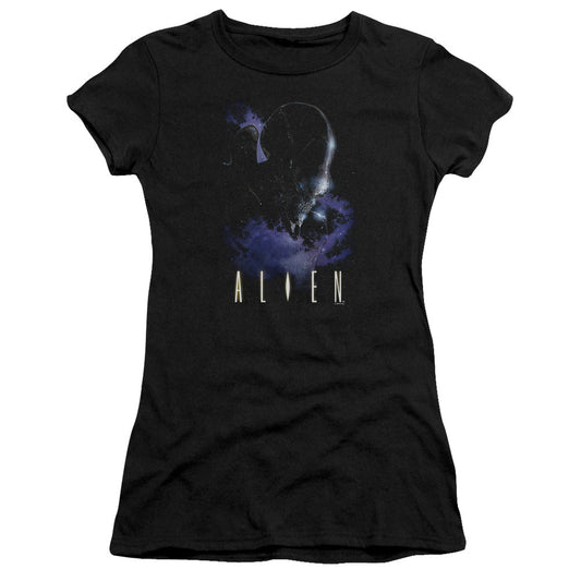 Alien In Space Junior Sheer Cap Sleeve Womens T Shirt Black