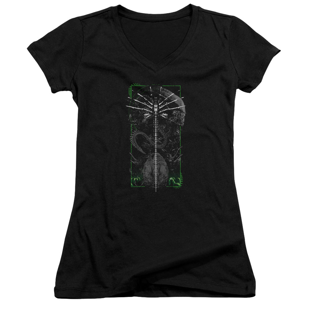 Alien Facehugger Junior Sheer Cap Sleeve V-Neck Womens T Shirt Black