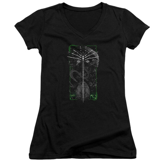 Alien Facehugger Junior Sheer Cap Sleeve V-Neck Womens T Shirt Black