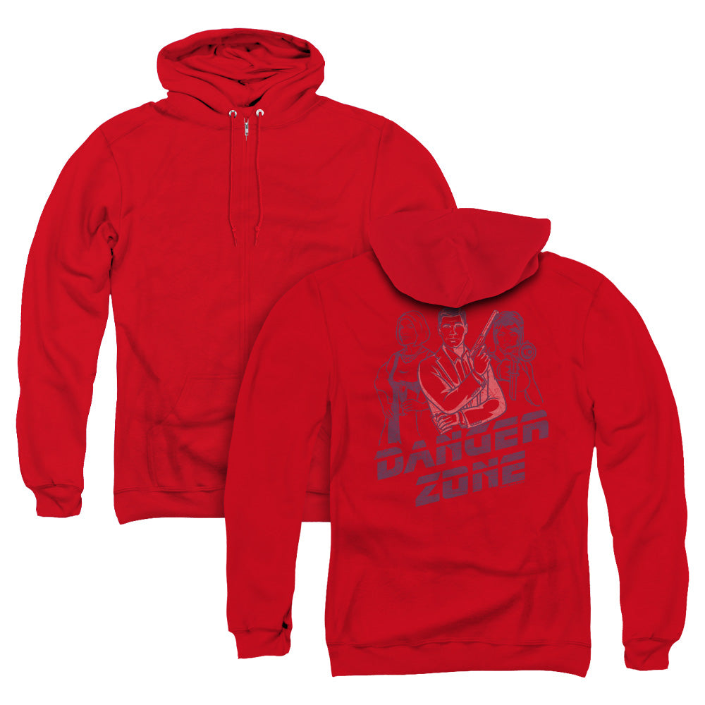 Archer Danger Zone Back Print Zipper Mens Hoodie Red - clothing by TeeHivey.com