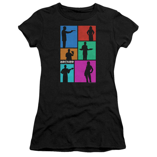 Archer Silhouettes Junior Sheer Cap Sleeve Womens T Shirt Black - clothing by TeeHivey.com