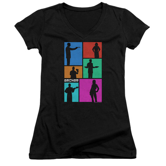 Archer Silhouettes Junior Sheer Cap Sleeve V-Neck Womens T Shirt Black - clothing by TeeHivey.com