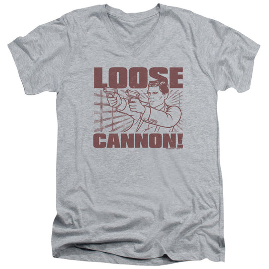 Archer Loose Cannon Mens Slim Fit V-Neck T Shirt Athletic Heather - clothing by TeeHivey.com
