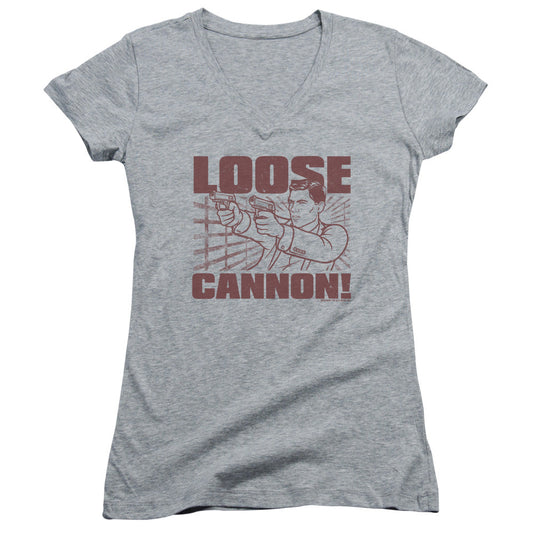 Archer Loose Cannon Junior Sheer Cap Sleeve V-Neck Womens T Shirt Athletic Heather - clothing by TeeHivey.com