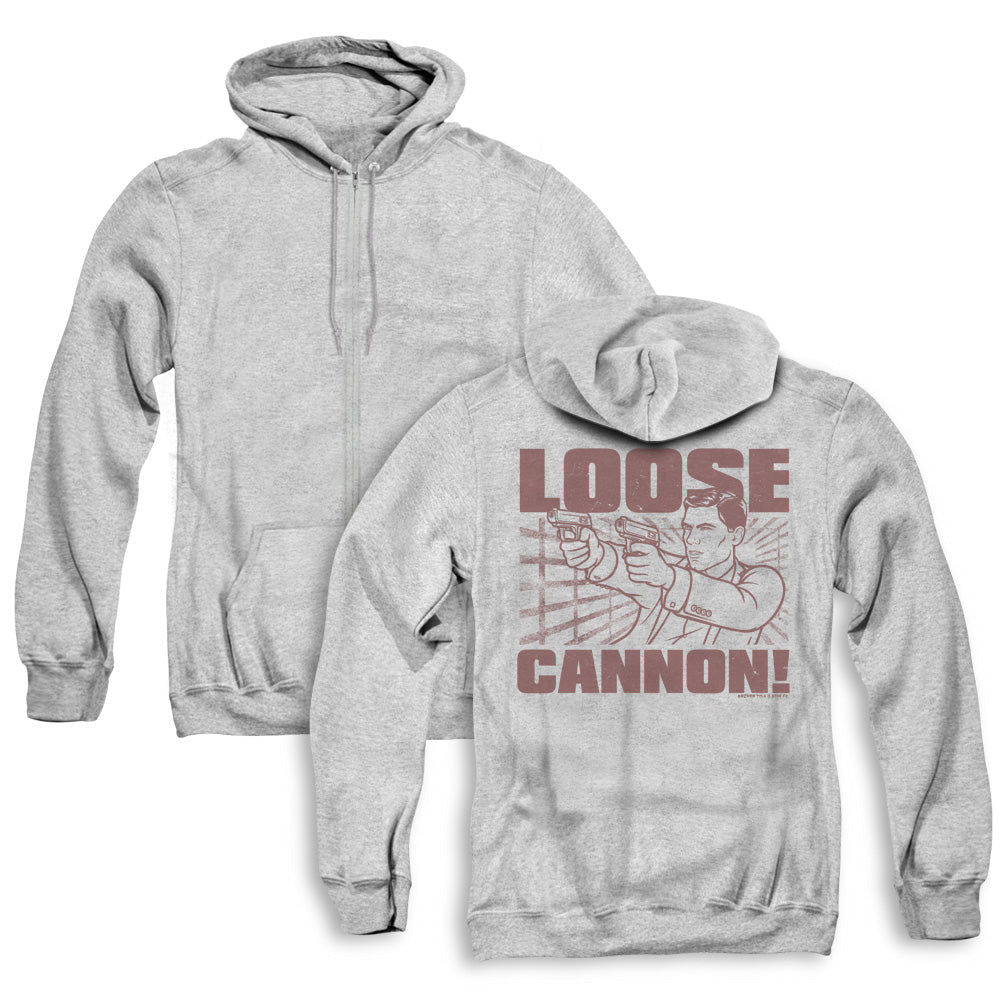 Archer Loose Cannon Back Print Zipper Mens Hoodie Athletic Heather - clothing by TeeHivey.com