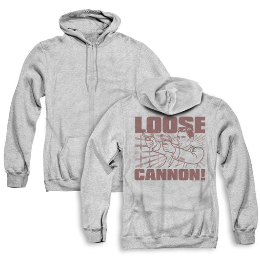 Archer Loose Cannon Back Print Zipper Mens Hoodie Athletic Heather - clothing by TeeHivey.com