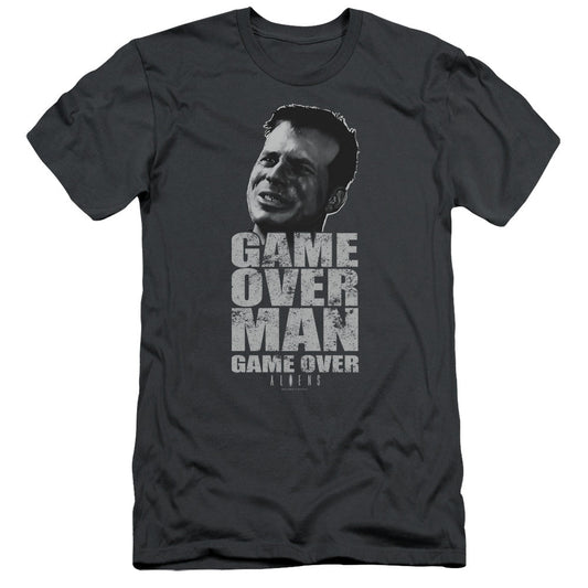 Alien Game Over Man Slim Fit Mens T Shirt Charcoal