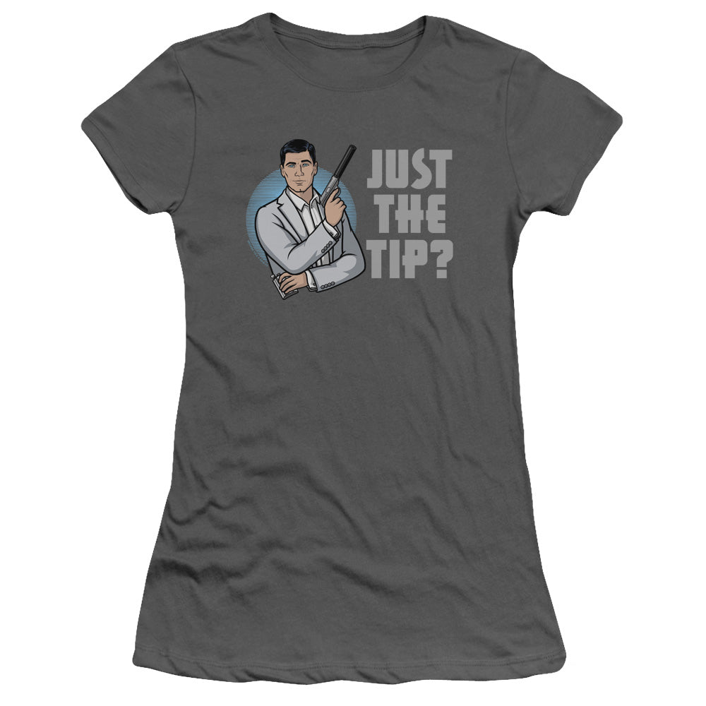 Archer Tip Junior Sheer Cap Sleeve Womens T Shirt Charcoal - clothing by TeeHivey.com