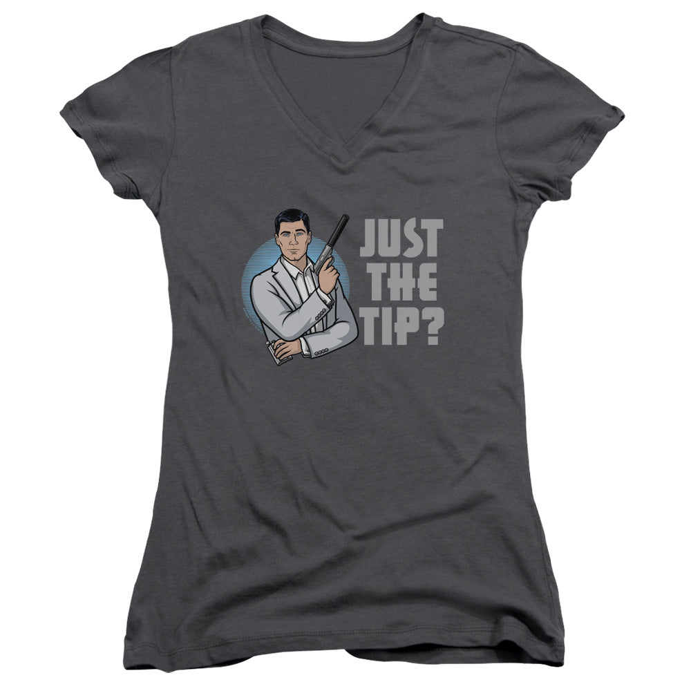 Archer Tip Junior Sheer Cap Sleeve V-Neck Womens T Shirt Charcoal - clothing by TeeHivey.com