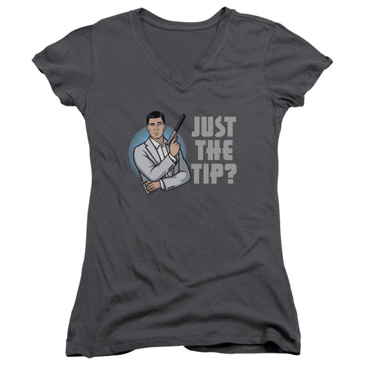 Archer Tip Junior Sheer Cap Sleeve V-Neck Womens T Shirt Charcoal - clothing by TeeHivey.com
