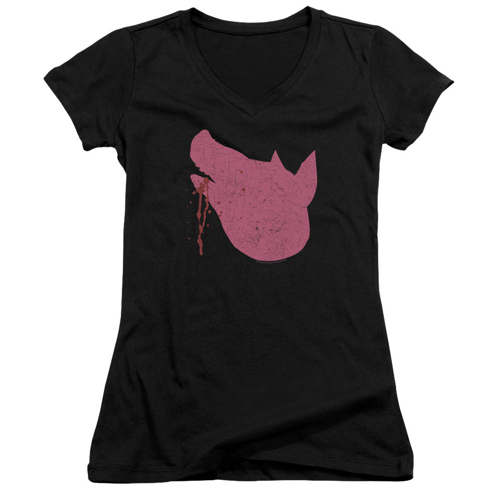 American Horror Story Pig Head Junior Sheer Cap Sleeve V-Neck Womens T Shirt Black