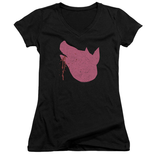 American Horror Story Pig Head Junior Sheer Cap Sleeve V-Neck Womens T Shirt Black