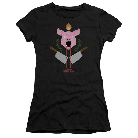 American Horror Story Pig Cleavers Junior Sheer Cap Sleeve Womens T Shirt Black