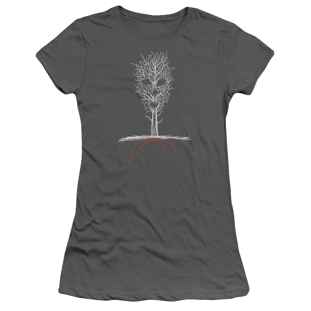 American Horror Story Scary Tree Junior Sheer Cap Sleeve Womens T Shirt Charcoal