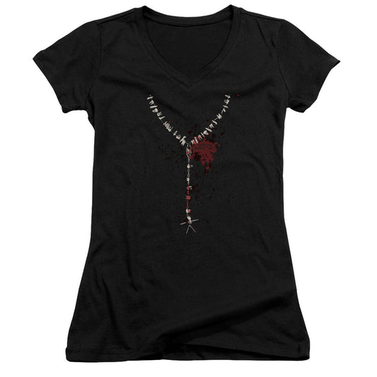 American Horror Story Necklace Junior Sheer Cap Sleeve V-Neck Womens T Shirt Black