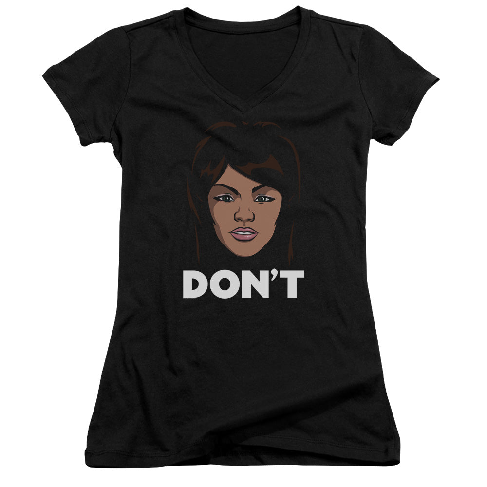 Archer Lana Dont Junior Sheer Cap Sleeve V-Neck Womens T Shirt Black - clothing by TeeHivey.com