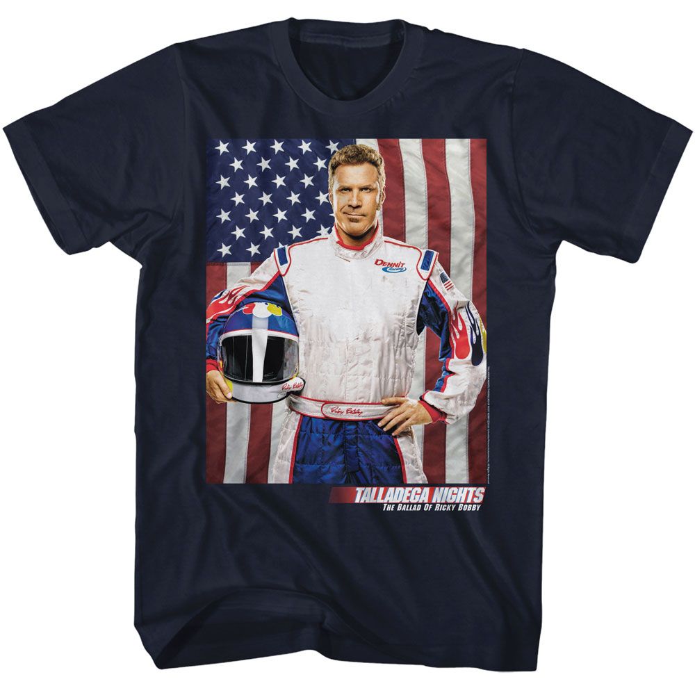 Talladega Nights - Red And Blue And Flag - Blue Short Sleeve Adult T-Shirt - clothing by TeeHivey.com (Image 1)
