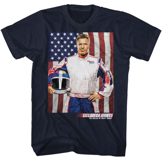 Talladega Nights - Red And Blue And Flag - Blue Short Sleeve Adult T-Shirt - clothing by TeeHivey.com (Image 1)
